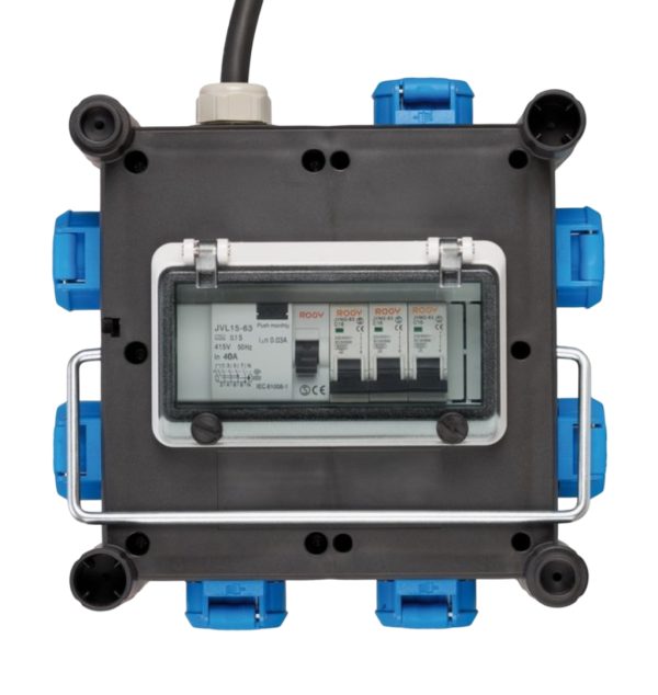 Compact Rubber Power Distributor – CEE 400V/16A | 7x 230V | 2m Cable | Outdoor IP44 - Image 2